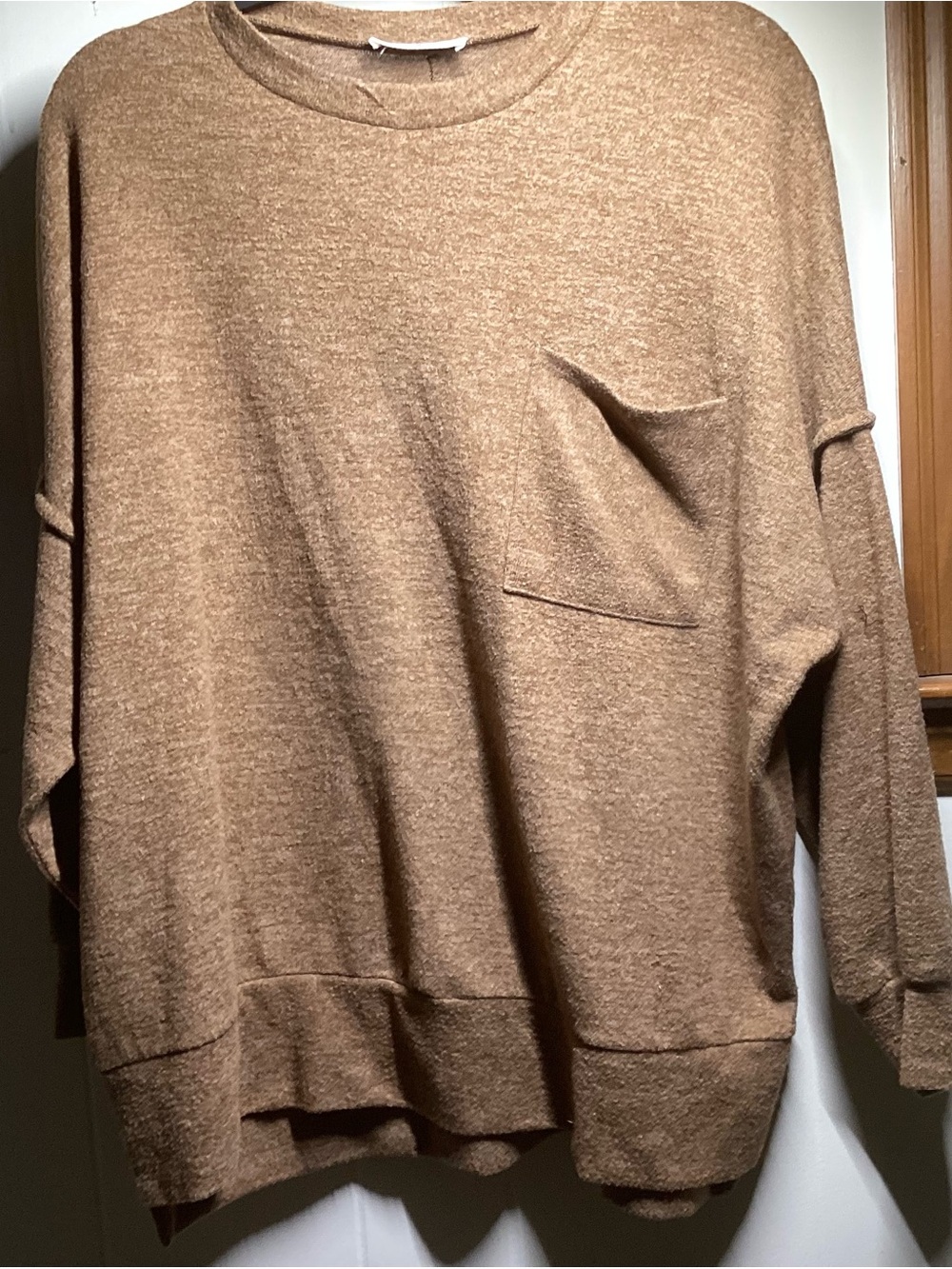Zenana Outfitters Women's Short Sleeve Pocket Tee in Camel Brown